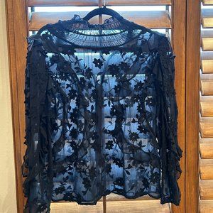 REBECCA TAYLOR FLORAL APPLIQUÉ BLOUSE